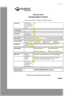 Thumbnail of homestay enquiry form
